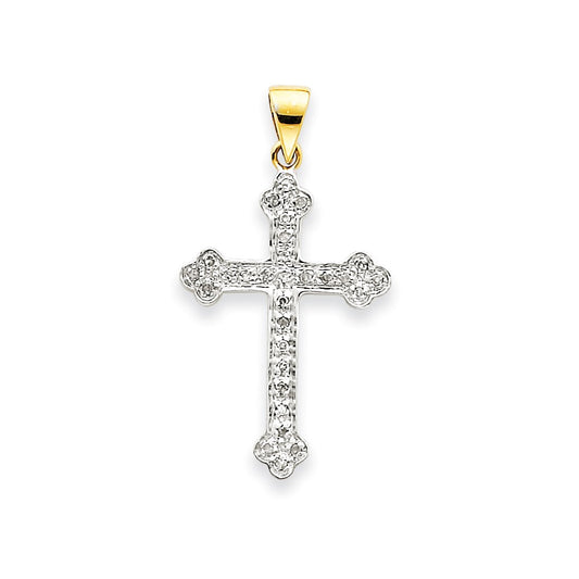 14k Yellow & Rhodium Gold & Rhodium Diamond Cross Pendant