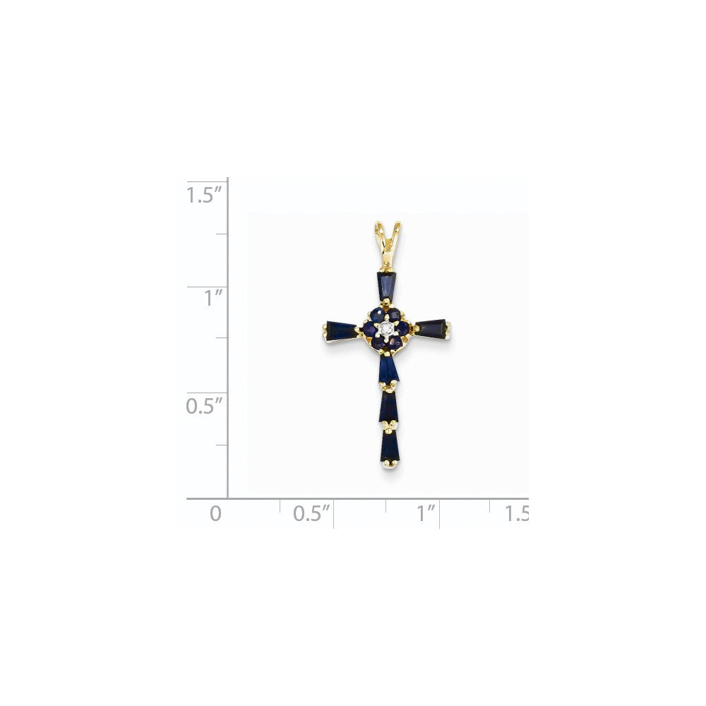 14k Yellow Gold Diamond u0026 Sapphire Cross Pendant