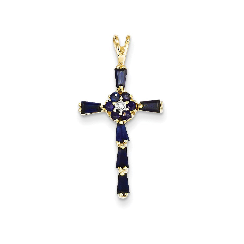 14k Yellow Gold Diamond u0026 Sapphire Cross Pendant