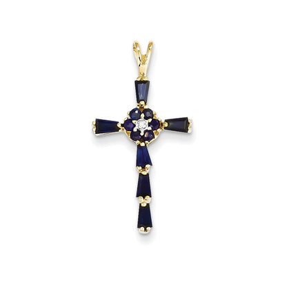 14k Yellow Gold Diamond u0026 Sapphire Cross Pendant