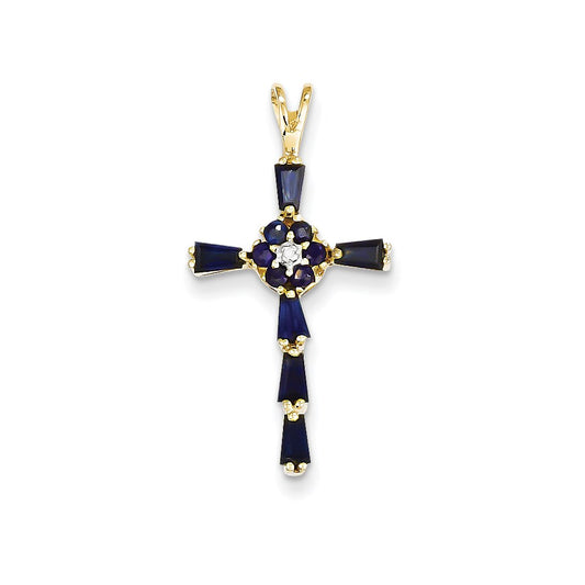 14k Yellow Gold Diamond u0026 Sapphire Cross Pendant