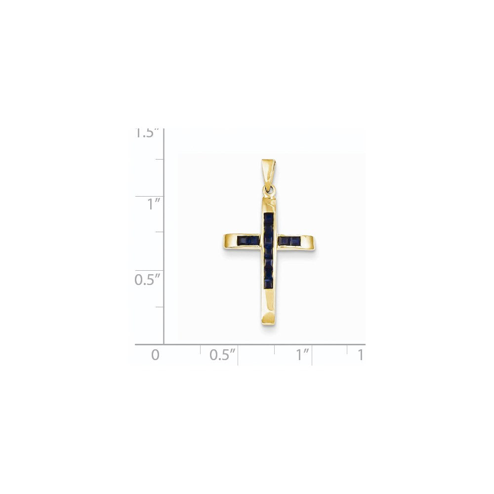 14k Yellow Gold Sapphire Cross Pendant