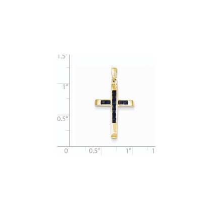14k Yellow Gold Sapphire Cross Pendant