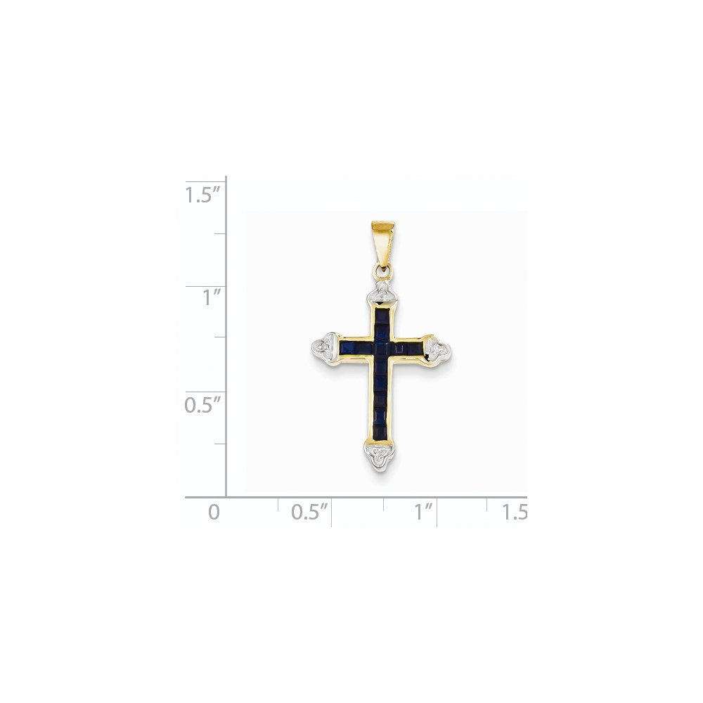 14k Yellow Gold Diamond u0026 Sapphire Cross Pendant