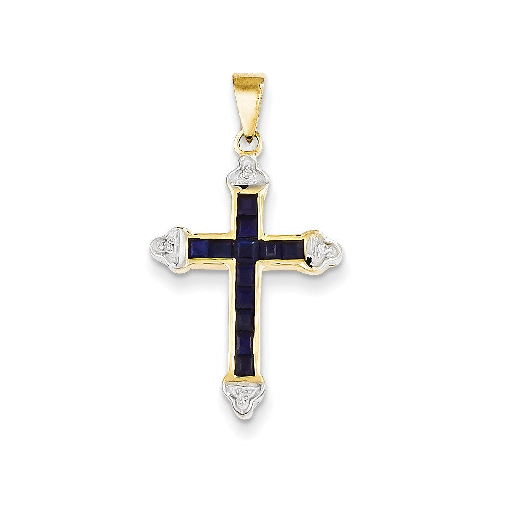 14k Yellow Gold Diamond u0026 Sapphire Cross Pendant