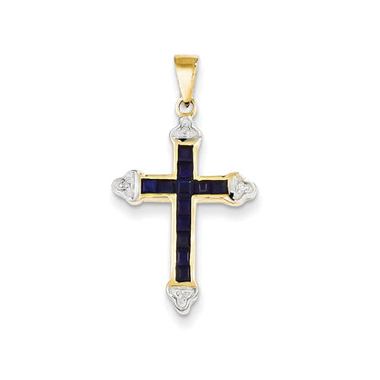 14k Yellow Gold Diamond u0026 Sapphire Cross Pendant