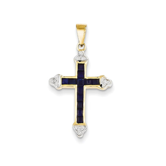 14k Yellow Gold Diamond u0026 Sapphire Cross Pendant