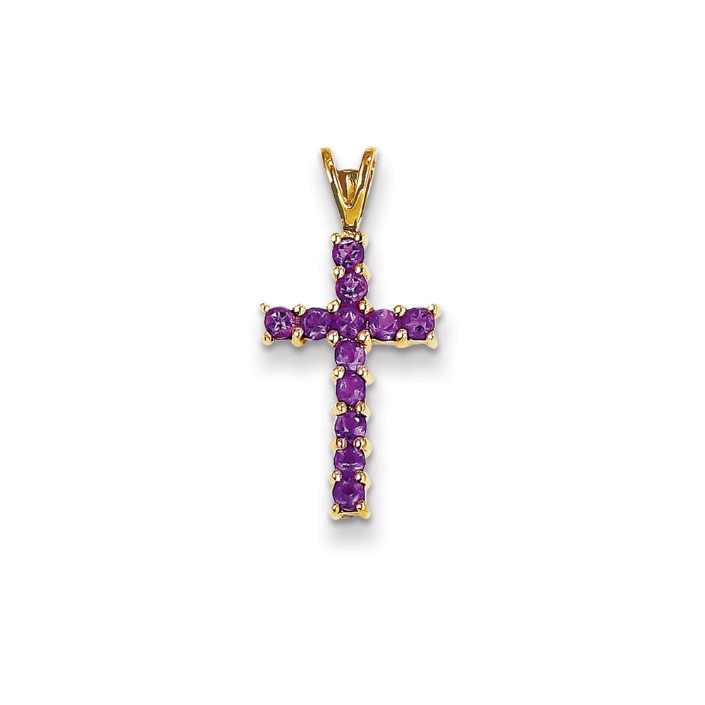 14k Yellow Gold Amethyst Cross Pendant
