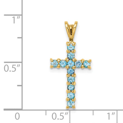 14k Yellow Gold Blue Topaz Cross Pendant