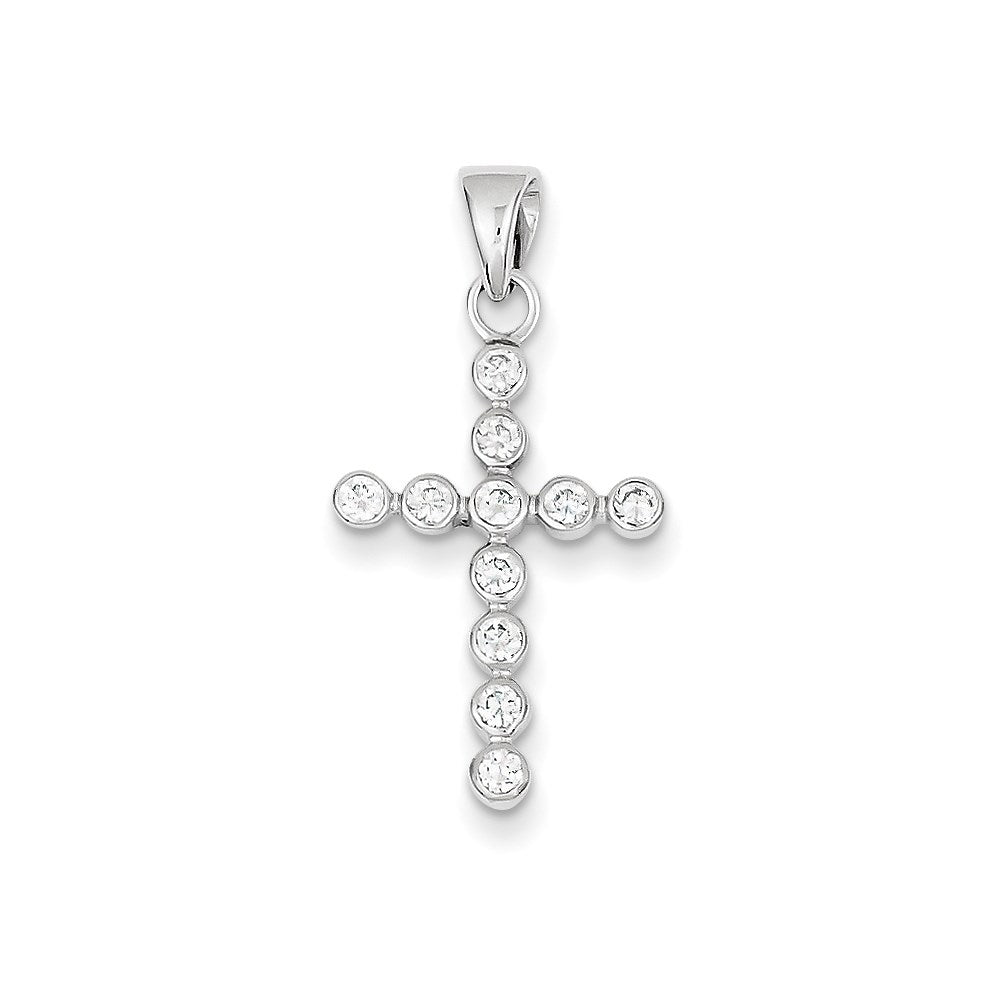 14k White Gold CZ Cross Pendant
