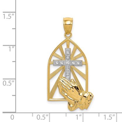 14k and Rhodium Praying Hands Pendant
