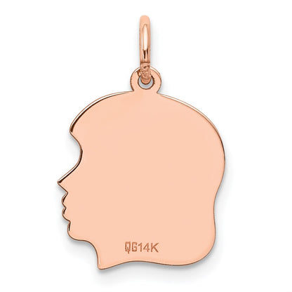 14k Rose Gold Rose Plain Medium.018 Depth Facing Right Engraveable Girl Head Charm