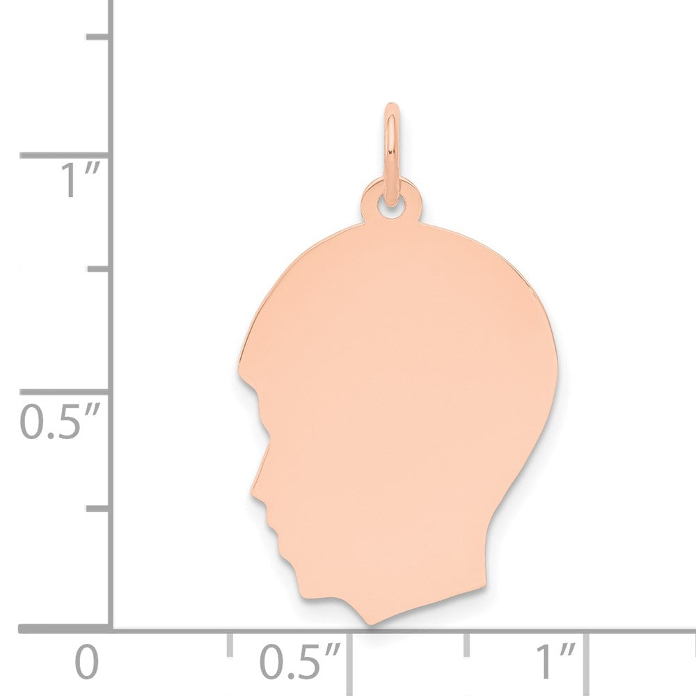 14k Rose Gold Rose Plain Medium.018 Gauge Facing Left Engraveable Boy Head Charm