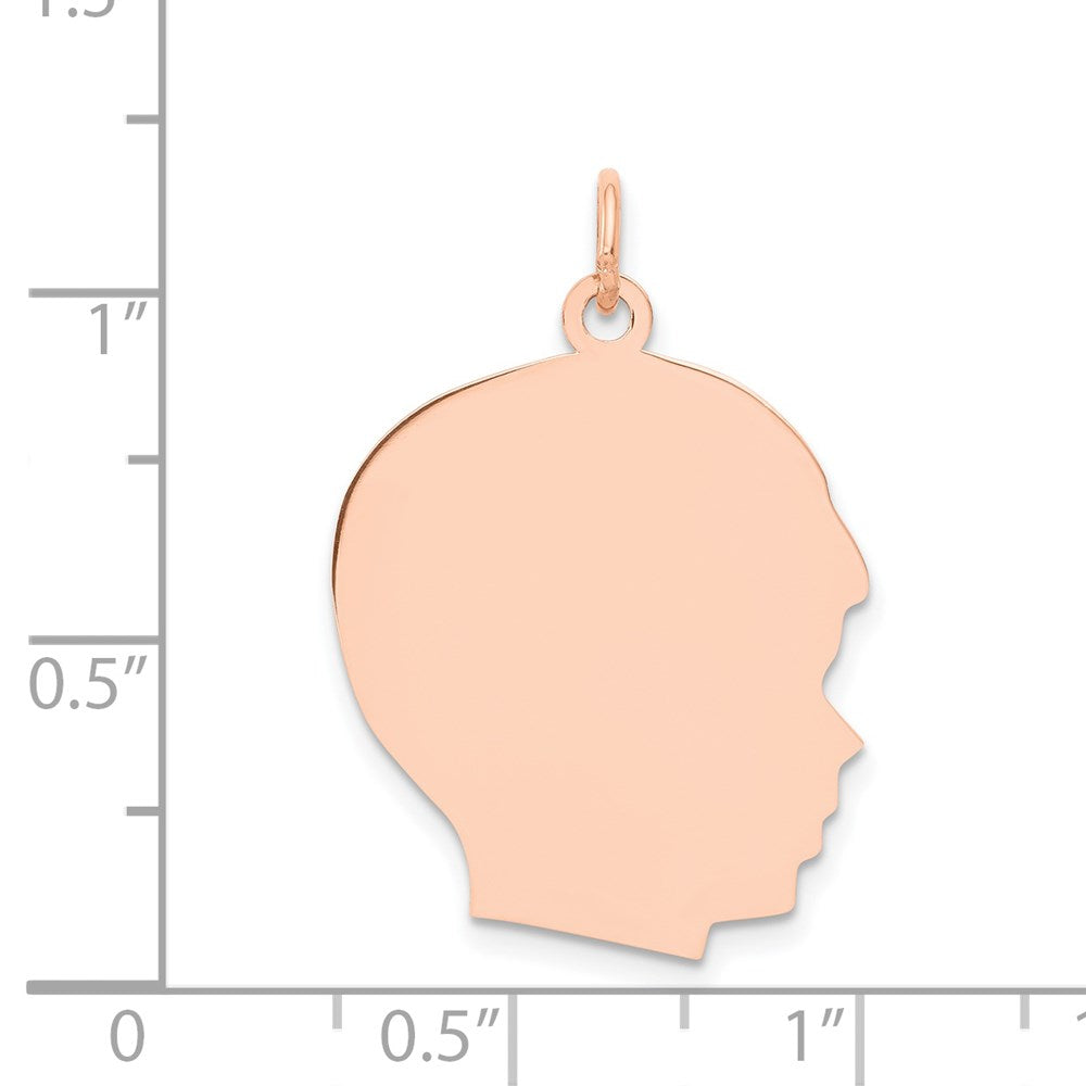 14k Rose Gold Rose Plain Large.018 Gauge Facing Right Engraveable Boy Head Charm