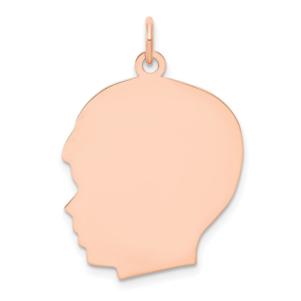 14k Rose Gold Rose Plain Large.013 Gauge Facing Left Engraveable Boy Head Charm