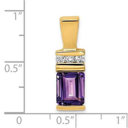 14k Yellow Gold 8x6mm Emerald Cut Amethyst AAA Diamond Slide