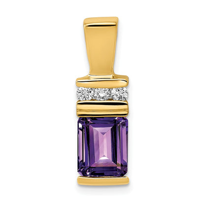 14k Yellow Gold 8x6mm Emerald Cut Amethyst AAA Diamond Slide