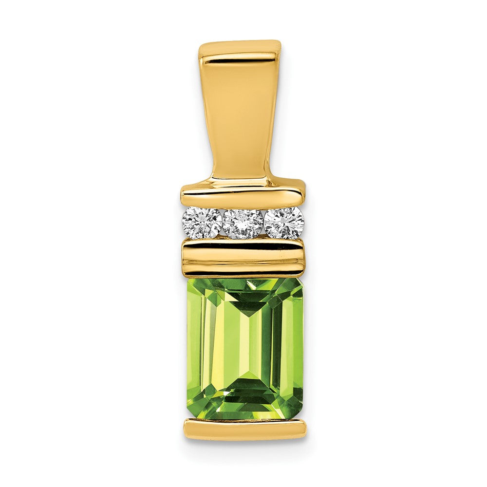 14k Yellow Gold 8x6mm Emerald Cut Peridot AAA Diamond Slide