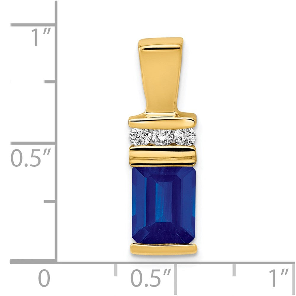 14k Yellow Gold 8x6mm Emerald Cut Sapphire AA Diamond Slide
