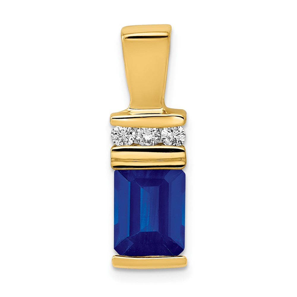 14k Yellow Gold 8x6mm Emerald Cut Sapphire AAA Diamond Slide