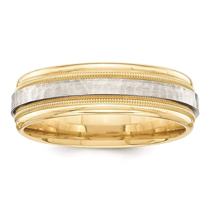Solid 10K Yellow Gold Two-Tone 6mm Milgrained Edges Size 6 Wedding Men's/Women's Wedding Band Ring