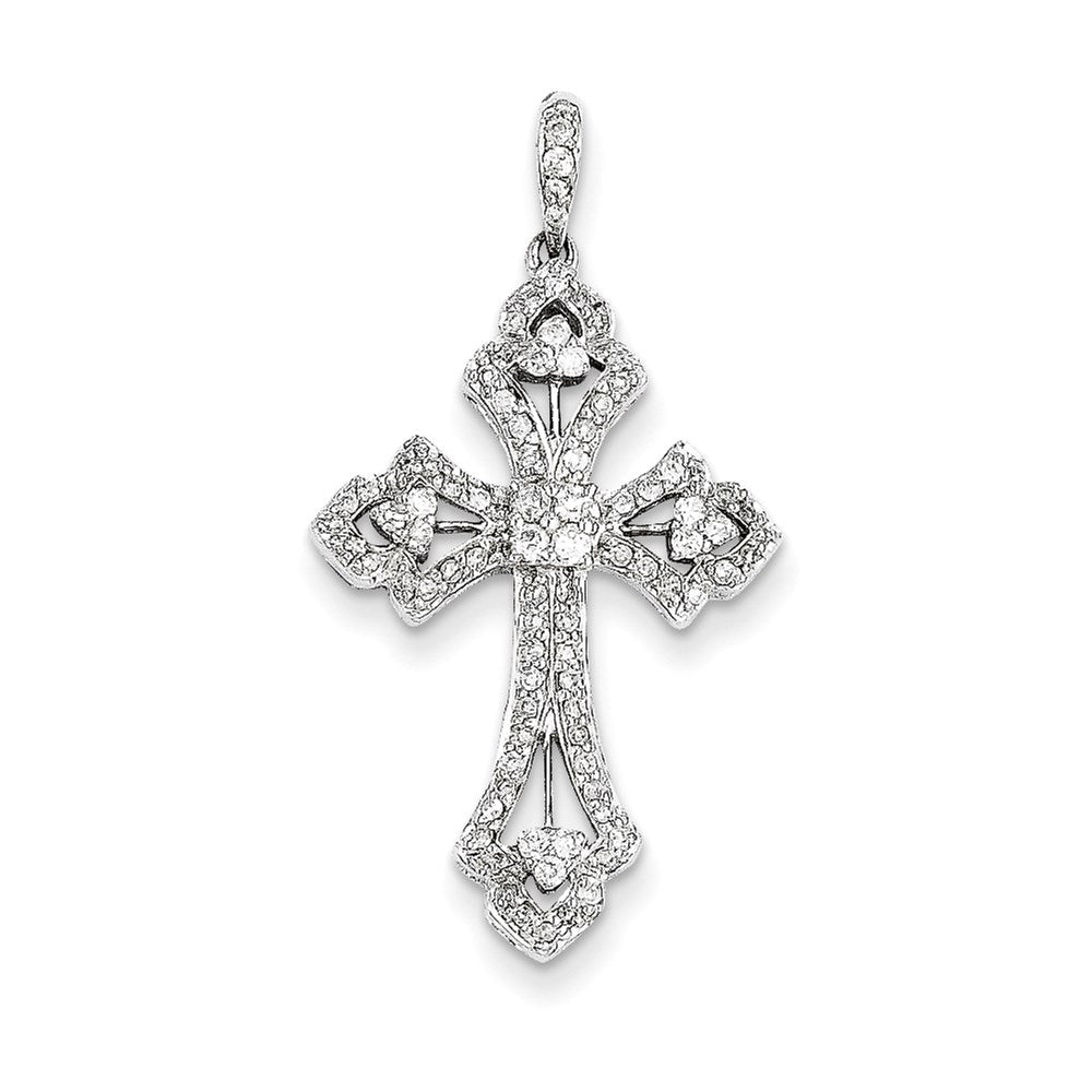 14k White Gold Diamond Cross Pendant