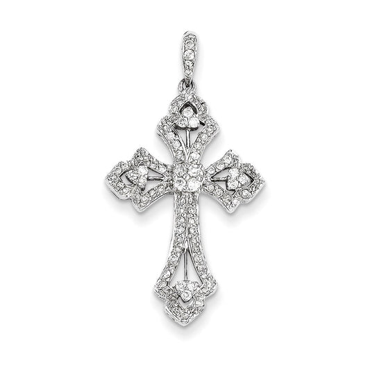 14k White Gold Diamond Cross Pendant