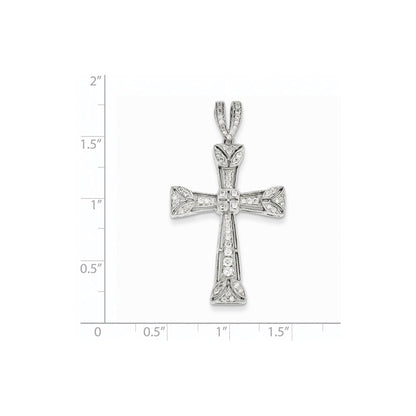 14k White Gold Diamond Filigree Cross Pendant