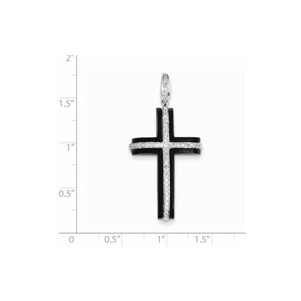 14k White Gold Diamond & Onyx Cross Pendant