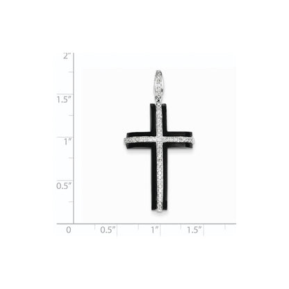 14k White Gold Diamond & Onyx Cross Pendant