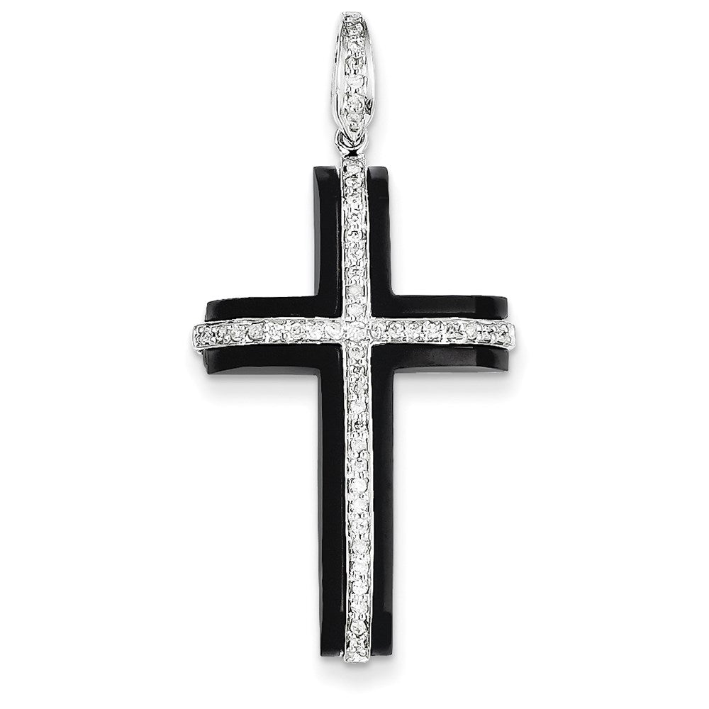 14k White Gold Diamond & Onyx Cross Pendant
