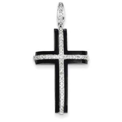 14k White Gold Diamond & Onyx Cross Pendant