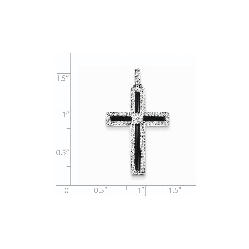 14k White Gold Diamond & Onyx Cross Pendant