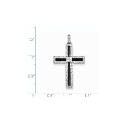 14k White Gold Diamond & Onyx Cross Pendant