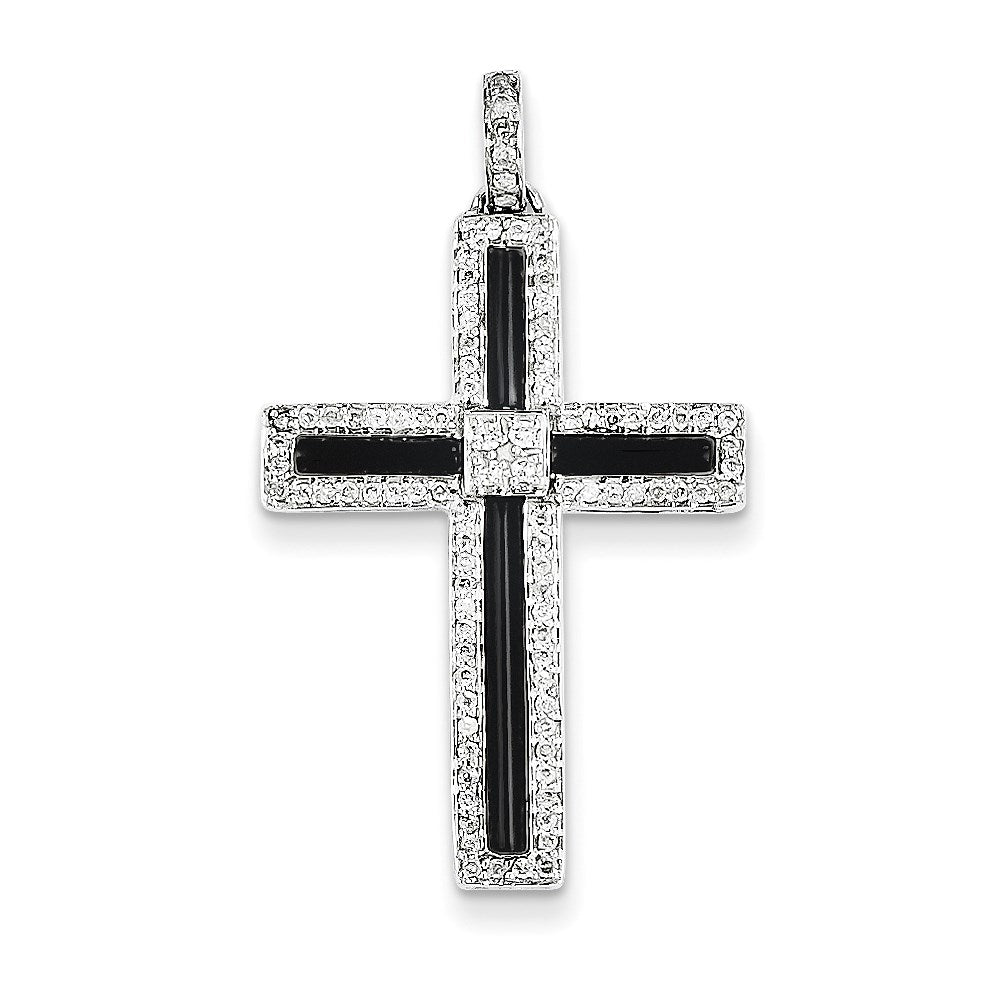 14k White Gold Diamond & Onyx Cross Pendant