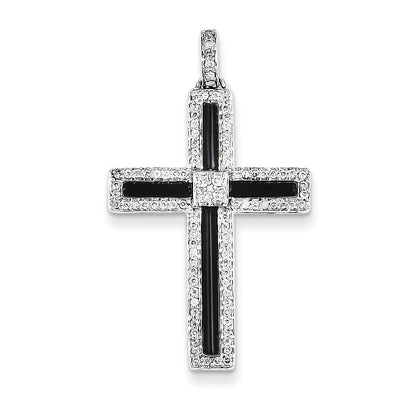 14k White Gold Diamond & Onyx Cross Pendant
