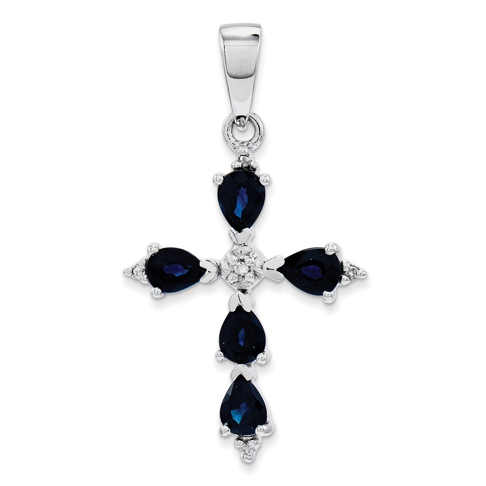 14k White Gold Diamond & Sapphire Cross Pendant