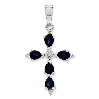 14k White Gold Diamond & Sapphire Cross Pendant