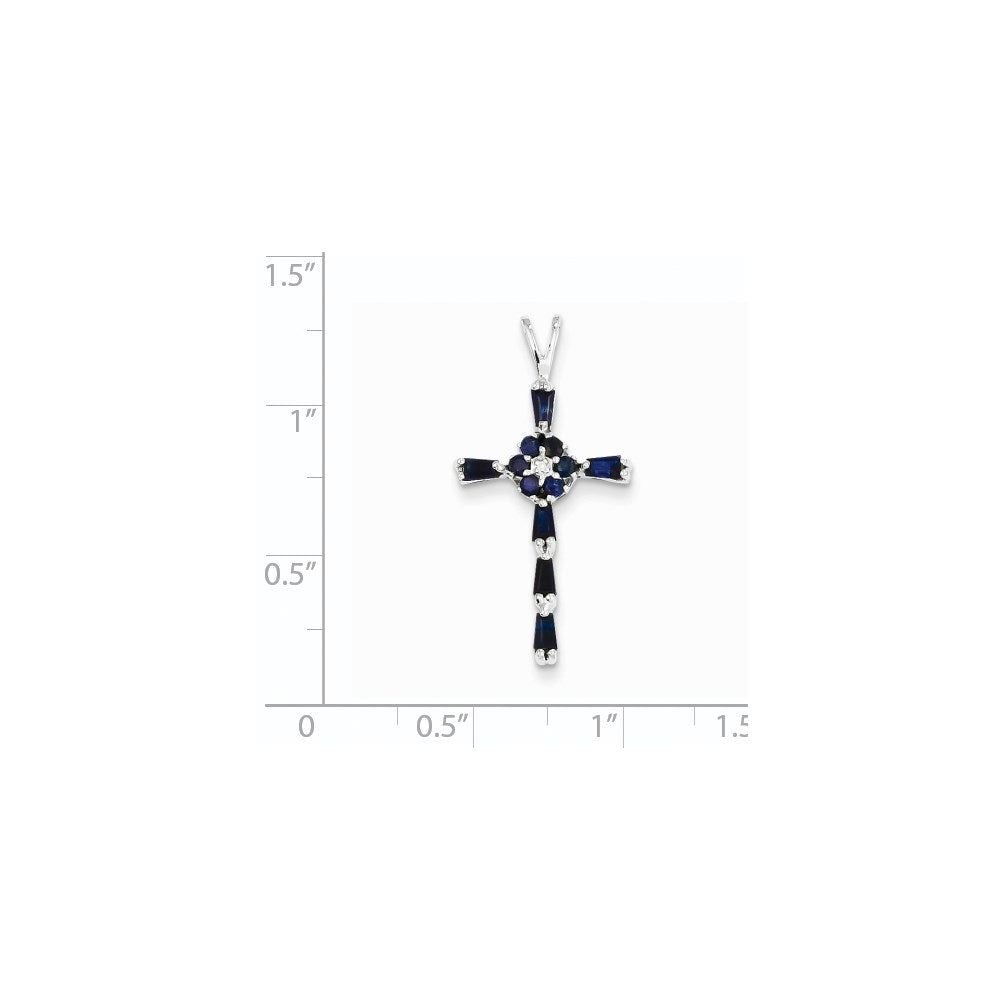 14k White Gold Diamond & Sapphire Cross Pendant