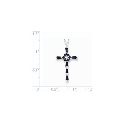 14k White Gold Diamond & Sapphire Cross Pendant