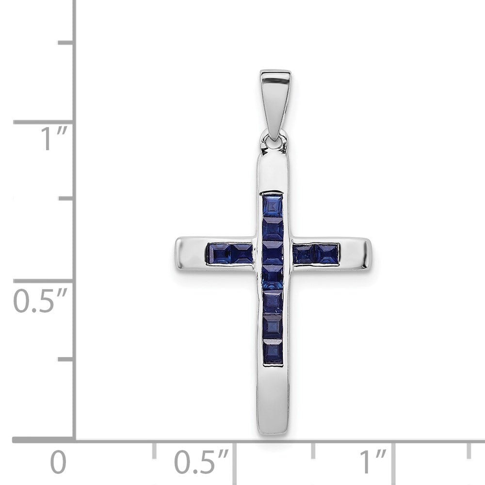14k White Gold Sapphire Cross Pendant