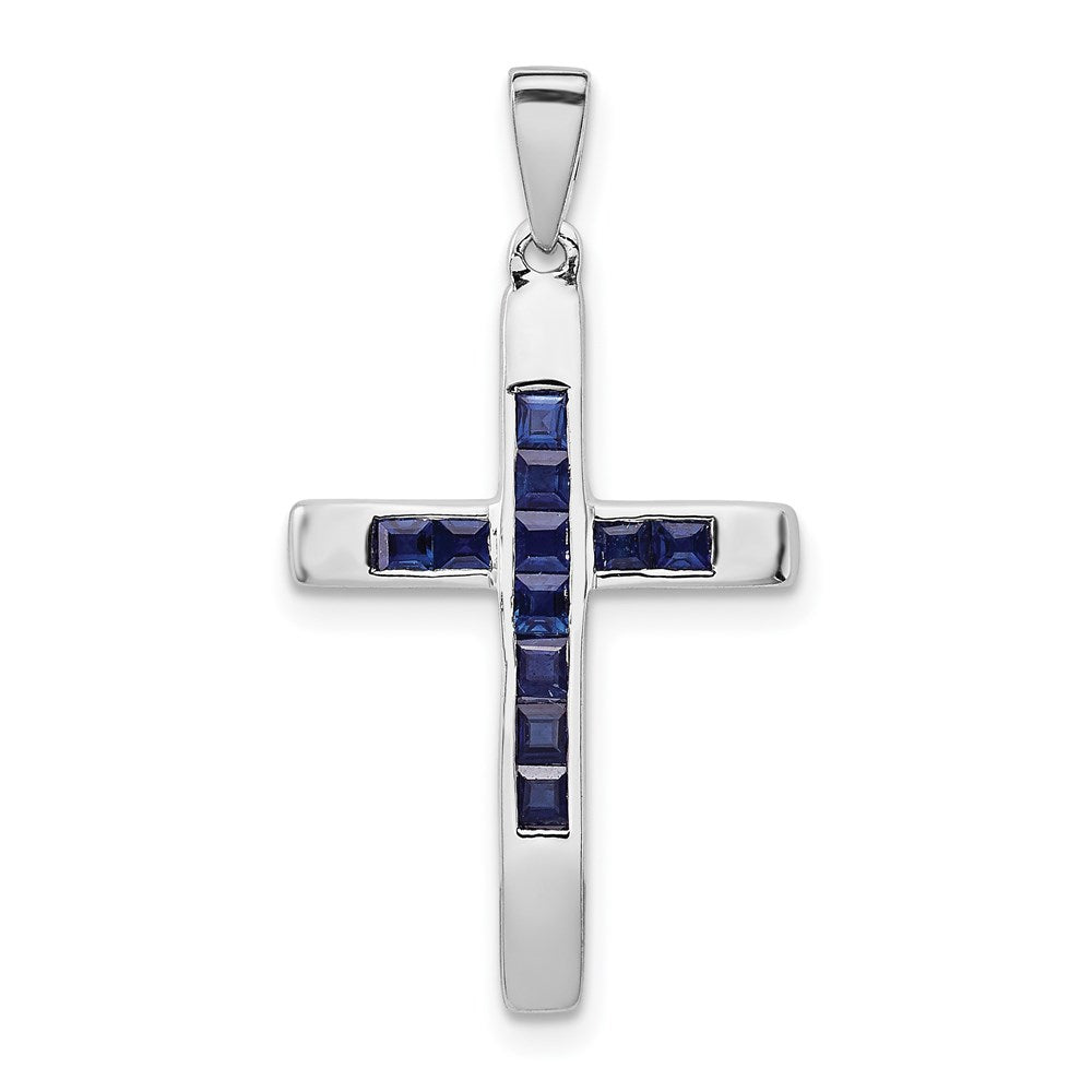 14k White Gold Sapphire Cross Pendant