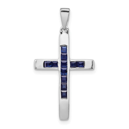 14k White Gold Sapphire Cross Pendant
