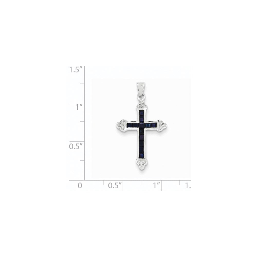 14k White Gold Diamond & Sapphire Cross Pendant