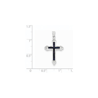 14k White Gold Diamond & Sapphire Cross Pendant