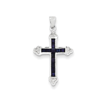 14k White Gold Diamond & Sapphire Cross Pendant