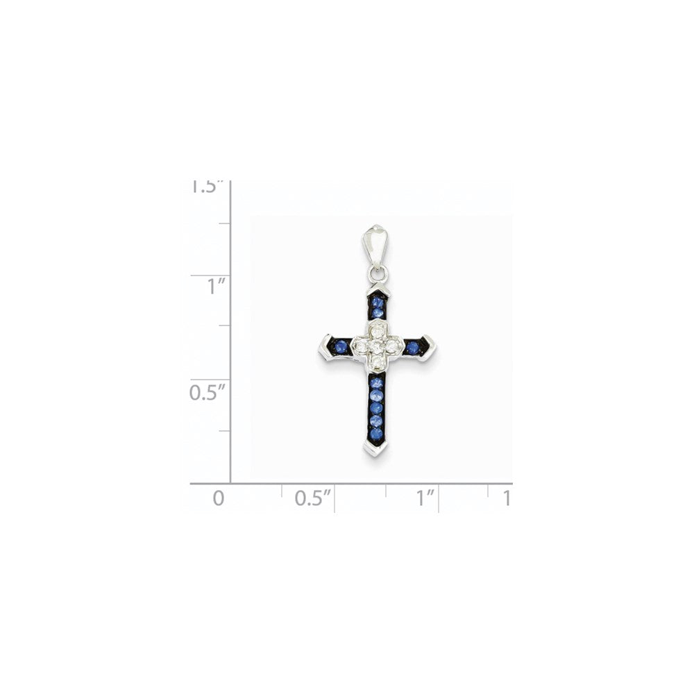 14k White Gold Diamond & Sapphire Cross Pendant
