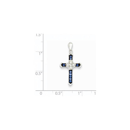 14k White Gold Diamond & Sapphire Cross Pendant