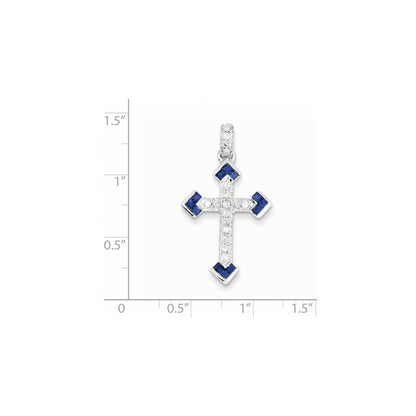 14k White Gold Diamond & Sapphire Cross Pendant