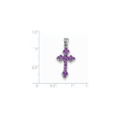 14k White Gold Amethyst Budded Cross Pendant